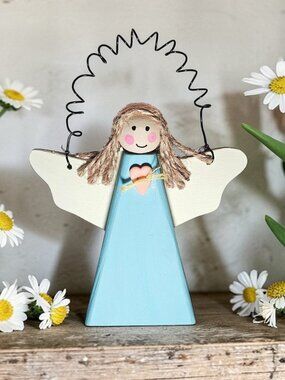 Spring Wooden Love Angel Ornament, Religious Christian Decor